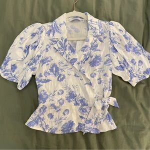 NWT & Other Stories Floral Puff Sleeve Wrap Blouse (Size 2)